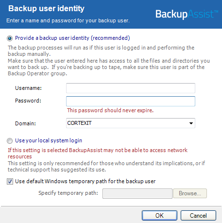 Backup user identity