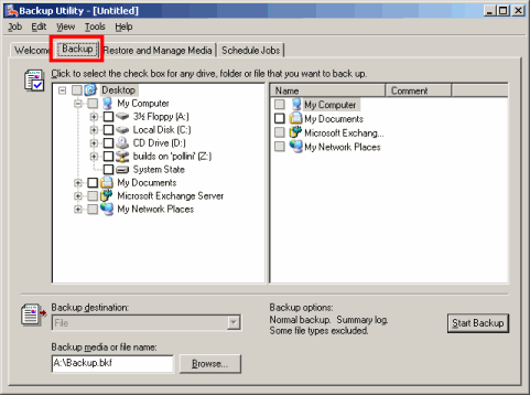 ntbackup file selection