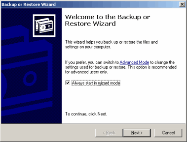 NTBackup start screenshot