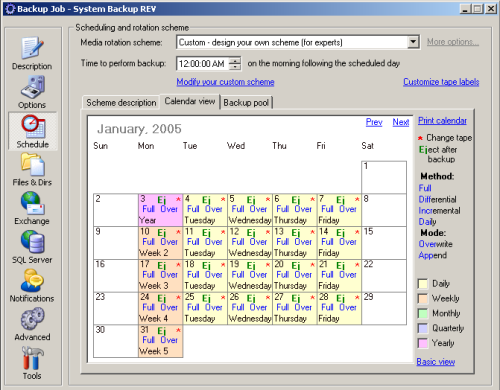 Schedule Calendar view in BackupAssist
