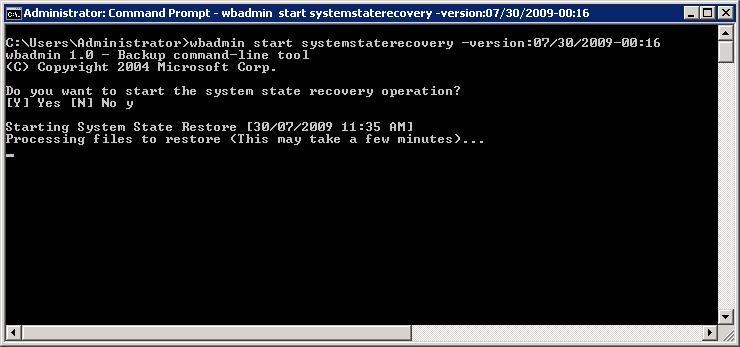 wbadmin System State restore starting