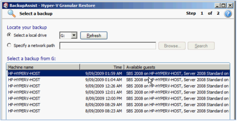Hyper-V Restore - Step 1