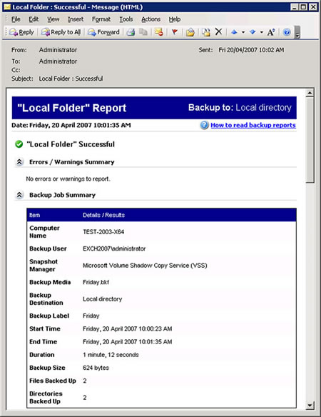Report email screenshot