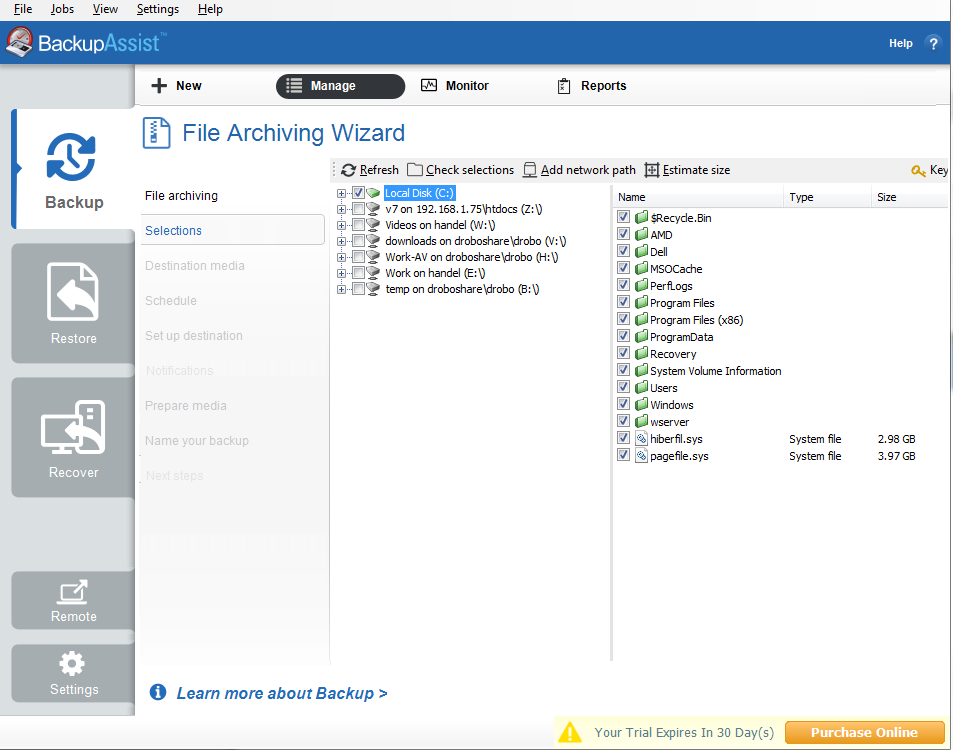 Zip to Tape file selection with BackupAssist