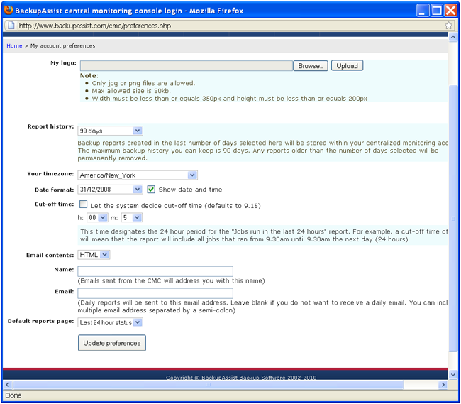 Email settings in CMC