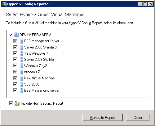 Hyper-v Config Report - VM selection