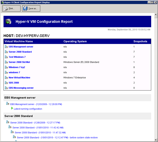 Hyper-v Config Report - Report summary