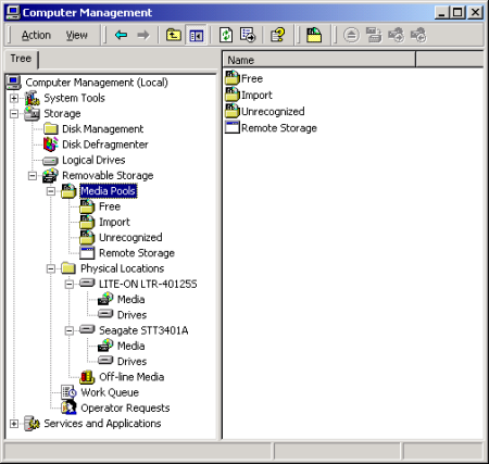 Removable Storage in Windows Computer Manager