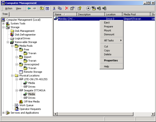 Removable Storage in Windows Computer Manager