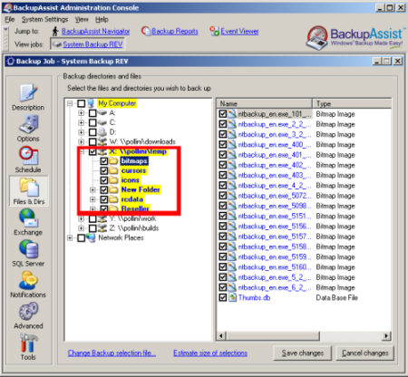 Mapped network files in BackupAssist