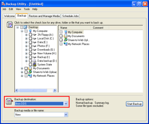 Windows Backup Tape Drive