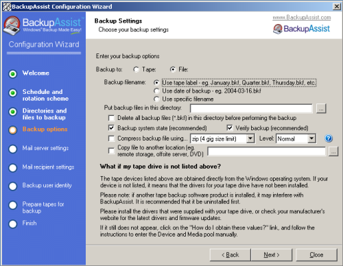 BackupAssist Wizard Setup