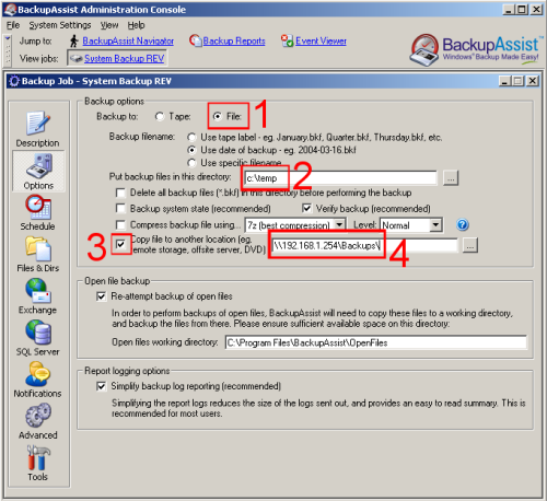 BackupAssist setup for SNAP server