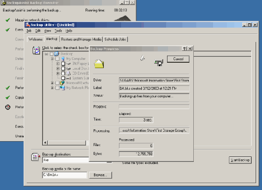 NTBackup Exchange Backup in progress