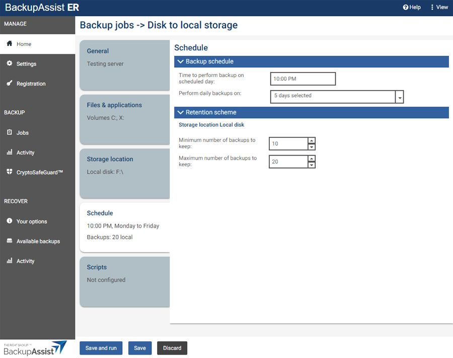 Selecting the option when modify a backup job