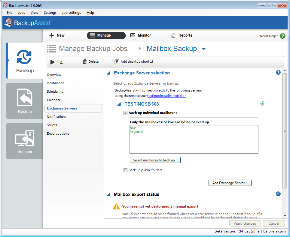 Exchange server backups