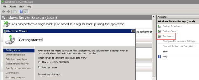 Windows Server Backup Restore