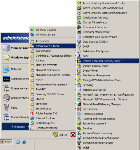 Security settings screenshot