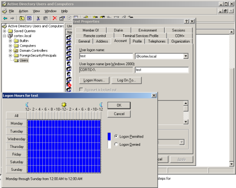 Screenshot of Logon hours screen